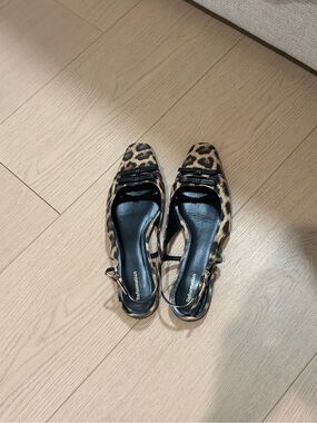Reformation Leopard Print Slingback Flats in Brown and Black
